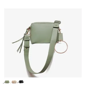 Angedanlia new arriving mini green double zipper custom PU crossbody shoulder bag with circle metal accessories