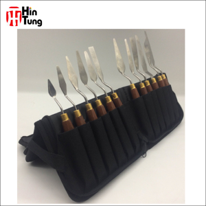 Couteau à peindre avec manche en bois OEM 12 pièces avec logo personnalisé dans un étui pop-up en nylon - Product Image 5