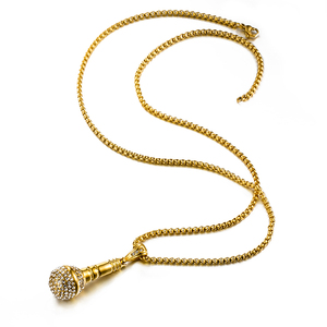 <span class=keywords><strong>Collana</strong></span> con Ciondolo Microfono in Acciaio Inossidabile Placcato Oro 18K con Strass, Gioielli Artigianali Wolf Fashion per Uomo e Donna - Product Image 5