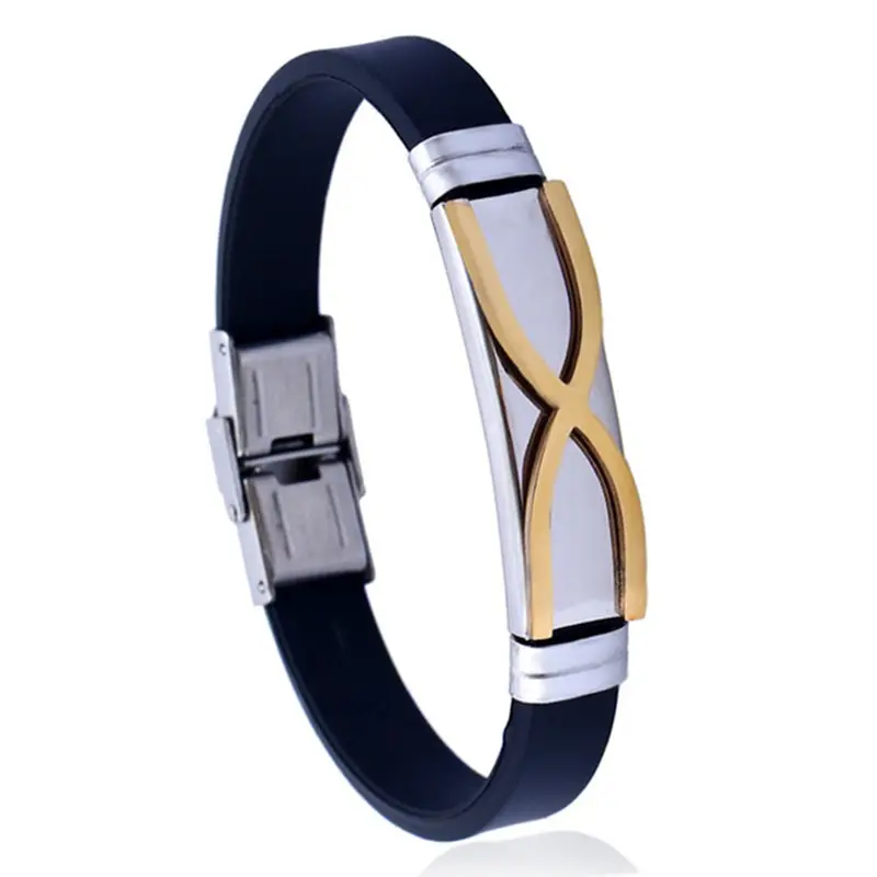Beau bracelet à breloques flexible en acier inoxydable femmes hommes bracelets à pression en caoutchouc de silicone