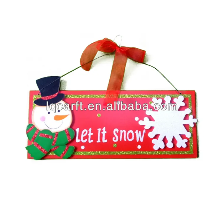 Let it snow wooden door plaque, shining cute snowman with snowflake