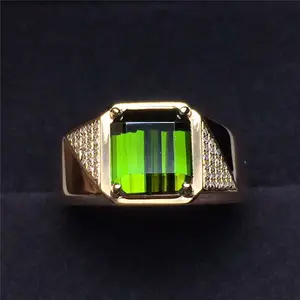 迪拜奢华宝石珠宝钻石批发18k白金男士婚戒3.55ct天然绿色碧玺戒指