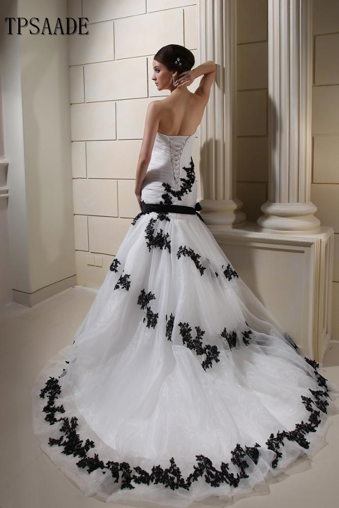 Organza Black & White Sweetheart Mermaid Wedding Dress 2025 - Oem