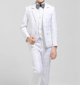 2019 新デザインボーイズ結婚式のスーツボーイズ白のチェックタキシード & スーツのための 2-16 歳の少年