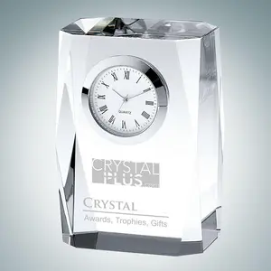 Premium Cristal Horloge de Table En Cristal Taillées à la Machine Trophée Cadeaux D'entreprise Personnalisé