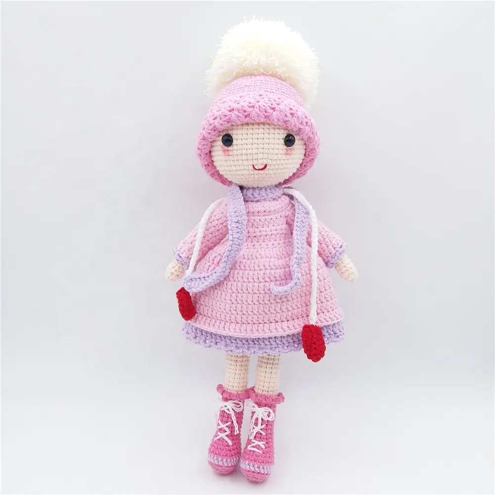 Crochet Fatti A Mano Bella del bambino organico regalo di peluche Amigurumi Bambola per la Ragazza in abito rosa