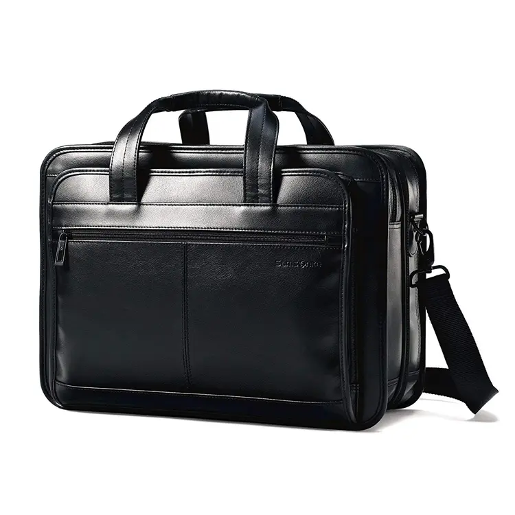 15.6 inch Waterproof Black Genuine Leather Laptop Bag for Men Woman