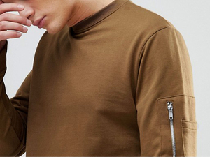 Personnalisé Ras Du Cou En Coton À Fermeture Éclair Sur La Manche <span class=keywords><strong>Pull</strong></span> Marron Sweatshirts Simples - Product Image 2