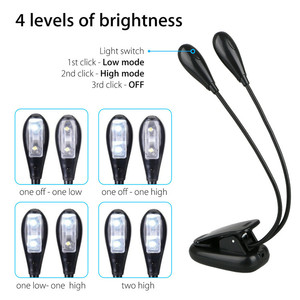 Portable Dual Arm 4 LED Clip Trên Sách Đọc Đèn Linh Hoạt Cổ Ngỗng Nhạc Đứng Đọc Ánh Sáng - Product Image 2