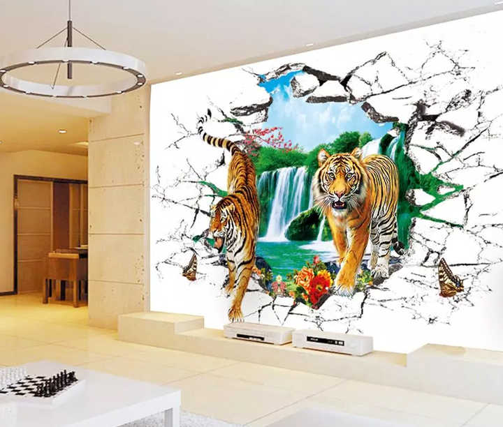 Papel de parede personalizado com animais de tigre, preto e branco, 3d,  mural de sala de