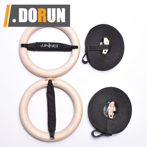 Anillos gimnásticos de madera con correas para los pies Anillos de gimnasio de 1,1 pulgadas para entrenamiento central y de <span class=keywords><strong>peso</strong></span> <span class=keywords><strong>corporal</strong></span> - Product Image 1