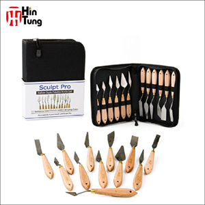 Couteau à peindre avec manche en bois OEM 12 pièces avec logo personnalisé dans un étui pop-up en nylon - Product Image 6