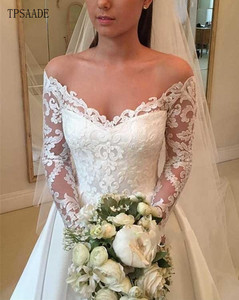 Tessuto satinato in pizzo Appliques abiti da <span class=keywords><strong>sposa</strong></span> per spose lunghe trasparenti spalle abito da <span class=keywords><strong>sposa</strong></span> Vestido De Novia 2025 - Product Image 3