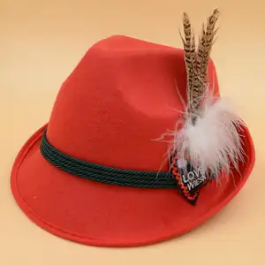 Caçador MH-3025 Alpino Alemão Oktoberfest Bávara Tradicional Clássico Traje Do Vintage Chapéu de Feltro Fedora Vermelho para As Mulheres