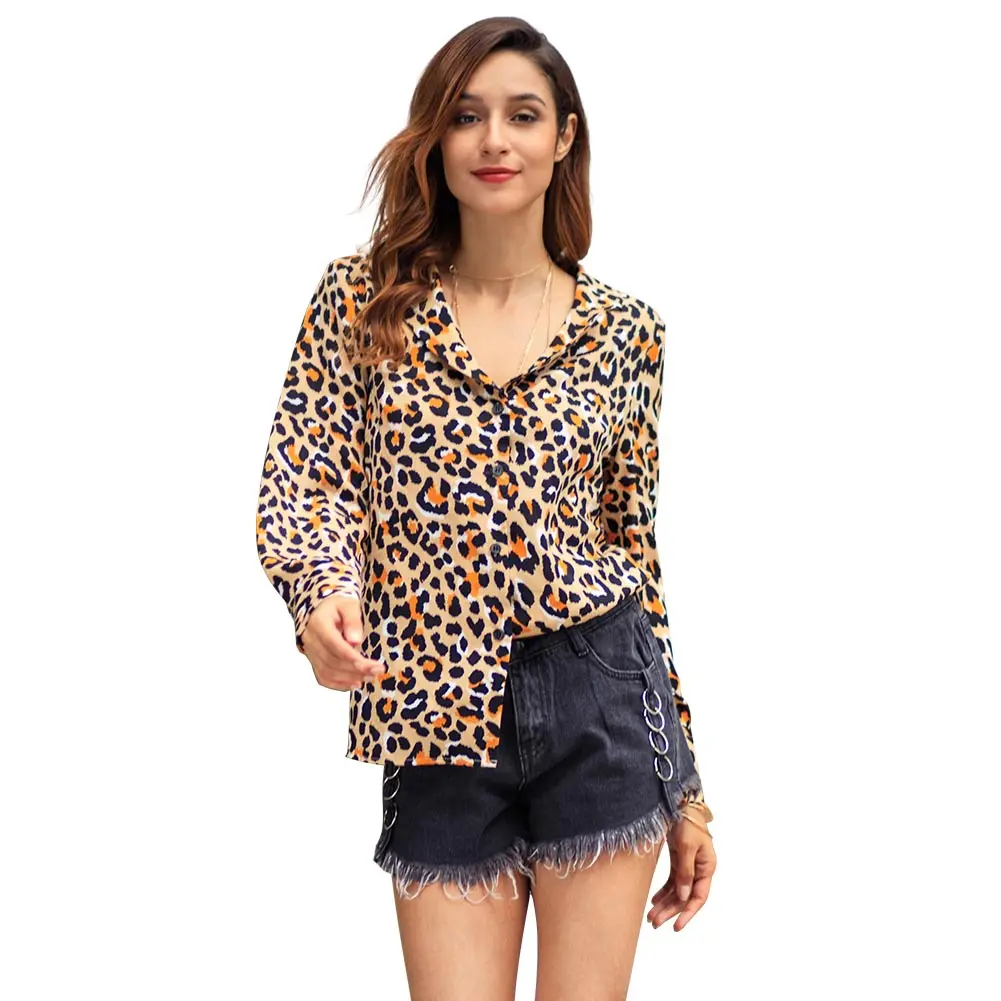YILEYA de la primavera de 2019 de las mujeres leopardo impresión blusa de camisa de manga larga