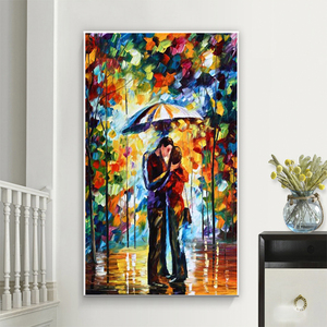 Peinture à l'huile abstraite faite à la main de paysages de pluie pour les amoureux, peinture à l'huile abstraite de couples - Product Image 6