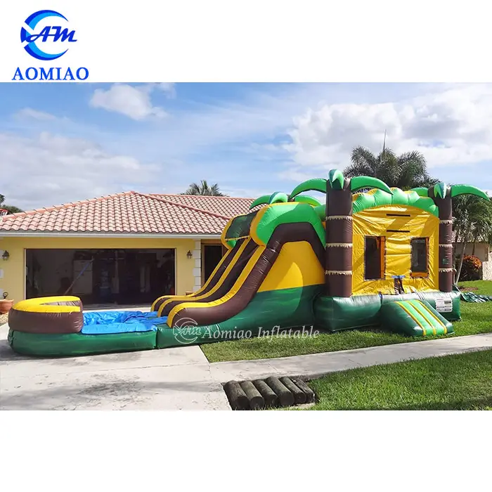 Tropical Rush Jungle Inflatable Bouncer Air Water Slide Jumping Bouncy Castle Moon Large Bounce House Combo With Pool