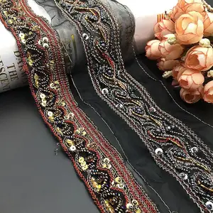 Mesh Embroidery Ethnic Style Hand Bead Lace trim