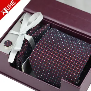 Gift Box Tie Custom Classical Formal 100% Polyester Cufflink Tie And Handkerchief Gift Box Sets For Men