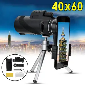 40X60 줌 HD 렌즈 미니 나이트 비전 단안 망원경 삼각대 전화 클립 휴대용 쌍안경 야외 사냥 캠핑
