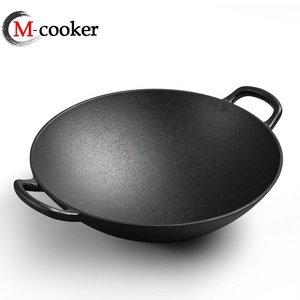 34CM Food Grade Cast <strong>Iron</strong> <strong>Wok</strong> Pan Pre-Seasoned Cookware <strong>Wok</strong> with Comfortable Handle - Product Image 4