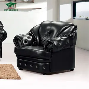 Haute Qualité Noir de Grain Supérieur En Cuir Chesterfield Canapé, Classique 5 Places Canapé Ensemble Canapé