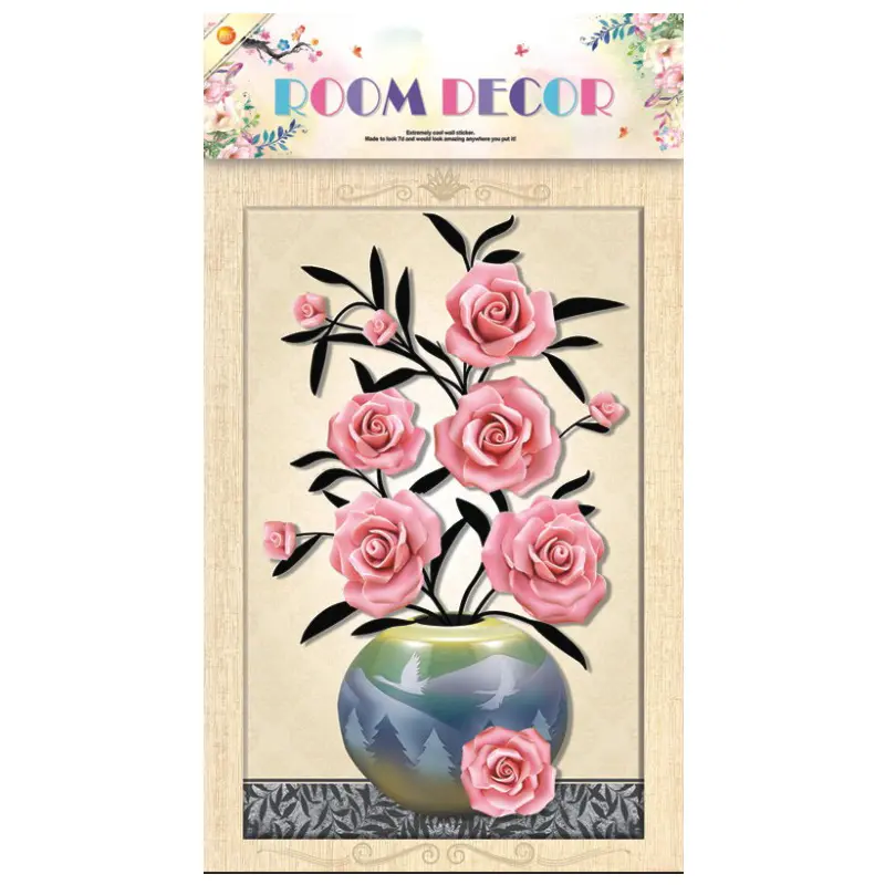 Custom PVC wall decor stickers , cheap beautiful 3D Flower Vase Wall Sticker home decor