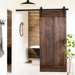Hot Sale Country Style Vertical Slat V-Groove Knotty Alder Wooden Interior Sliding Plank Barn Doors