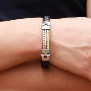 joyas y bisutería joyas de oro de acero inoxidable bofetada de cuero genuino brazalete lederarmband para los hombres - Product Image 4