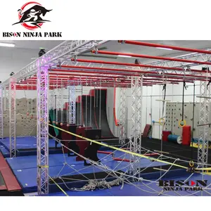 Keamanan Ramah Lingkungan Profesional Gratis Lompat Anak-anak Taman Trampolin Dalam Ruangan Besar dengan Ninja Warrior Set Basket