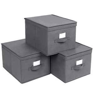 Foldable Large Storage box Bins Warehouse Cube Boxes Closet Bedroom Drawers Organizers with lids and Dual Non-woven Handles