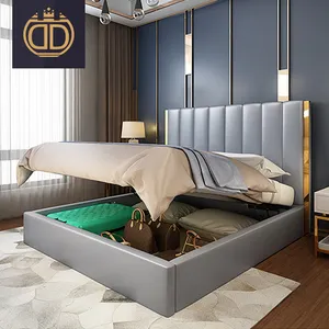 Современные Роскошные итальянские новейшие современные двуспальные кровати Королевский размер двойная металлическая рама кровать для хранения с матрасом