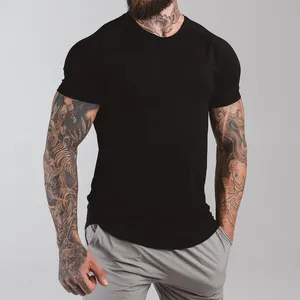 Toptan erkek spor spor T Shirt özel boş T Shirt siyah egzersiz T Shirt
