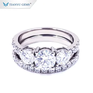 Tianyu宝石スーパーホワイト1ctモアッサナイトダイヤモンド14 18kホワイトゴールドの結婚指輪セット