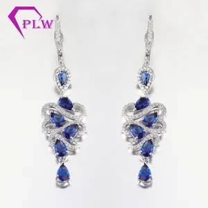 Provence Gems Solid Gold Earring Jewelry Synthetic Sapphire Womans Real Gold Hanging Earring Studs