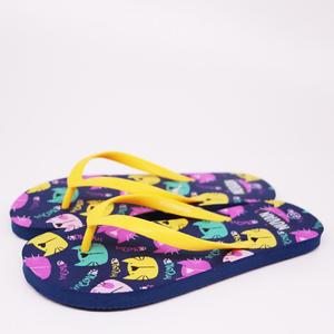 Infradito con Stampa di Gatto Cartoon, <span class=keywords><strong>Sandali</strong></span> Estivi da Spiaggia per Donne, Cinturino Giallo, Ciabatte per Bambini in PE Blu Scuro, Scarpe Antiscivolo per Doccia - Product Image 1