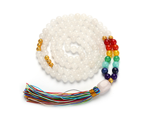 Venta al por mayor mano anudada ágata blanco 7 Chakra piedras preciosas Mala 108 cuentas borla collar Yoga budista - Product Image 1