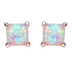 Rose Gold Plating 925 Sterling Silver <strong>Opal</strong> Square <strong>Studs</strong> Fire White <strong>Opal</strong> <strong>Stud</strong> <strong>Earrings</strong> - Product Image 1