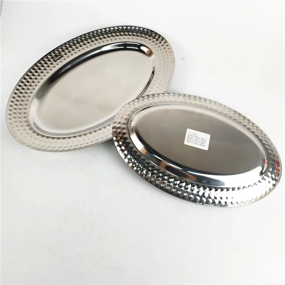 Factory Wholesale Oval Shape Stainless Steel Serving Tray /Dish Plate, Restaurant Food Fruit Platter