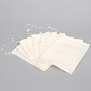Bolsa de té de algodón vacía sin blanquear reutilizable, bolsas de baño de muselina con cordón