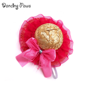 Natürliche handgemachte Katze Strohhut Hund Frühling und Sommer Hut Welpen Haustier Zubehör - Product Image 3