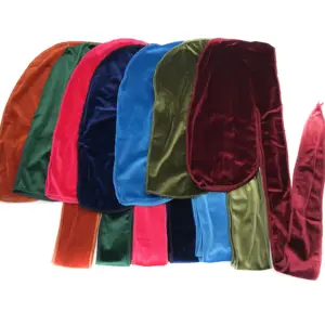 Durag de terciopelo personalizado, accesorio con cola Extra larga, con correas extra largas, rojo, azul, negro, amarillo, verde, rosa