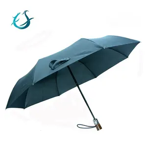 Personalizado top quality auto aberto 3 negócios dobra guarda-chuva com cabo de madeira