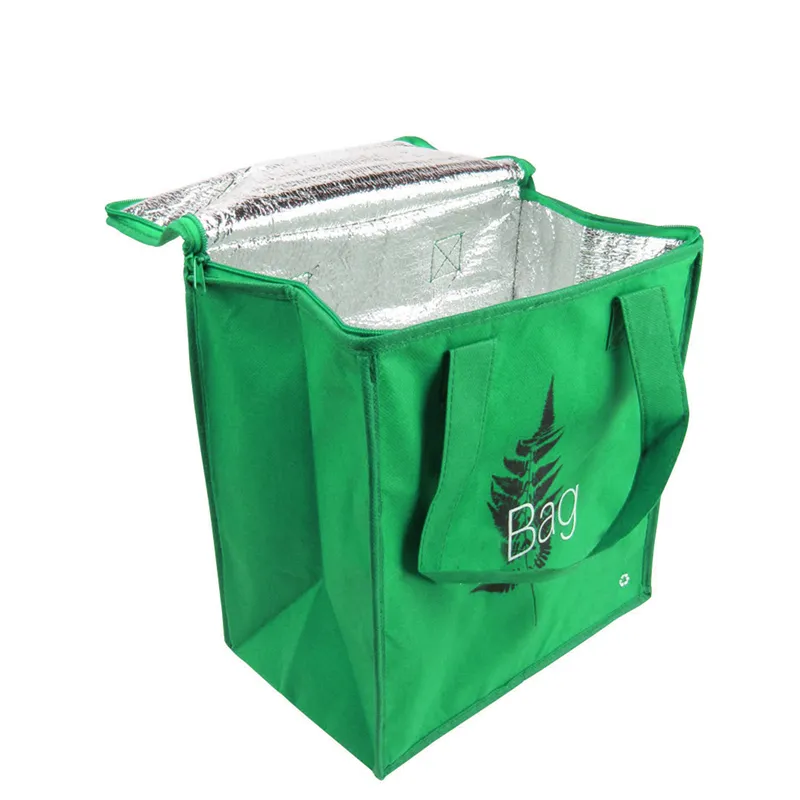 Promotional Reusable Custom Printed Green Durable Non Woven Insulated Cooler Shopping Bag