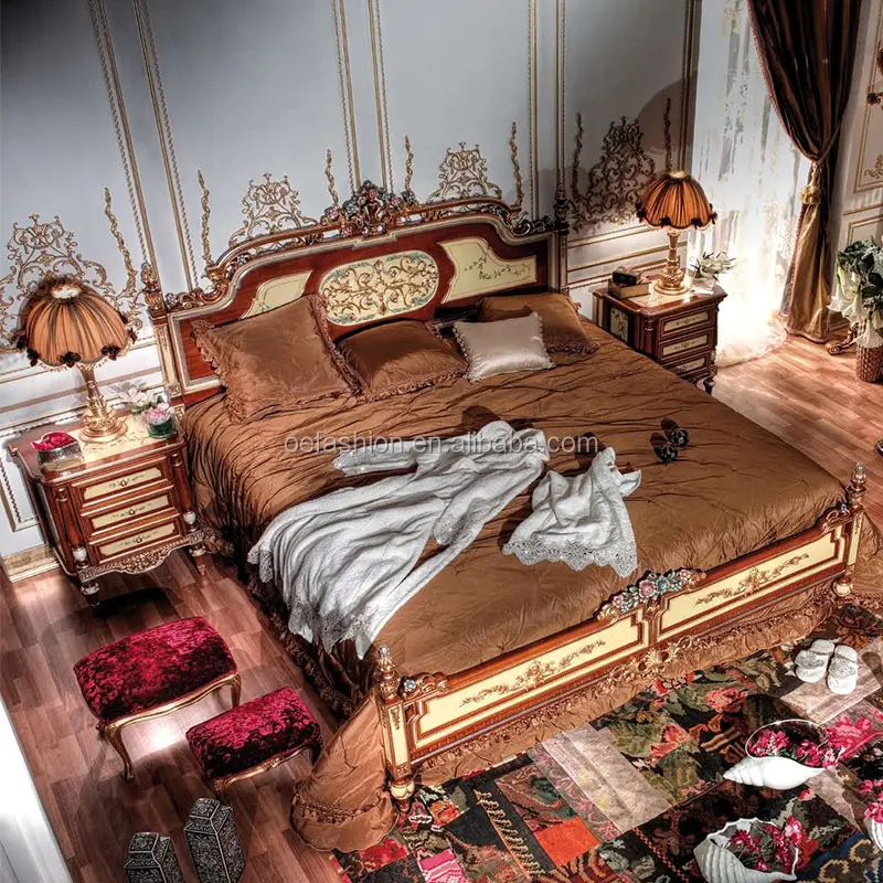 OE-FASHION अमेरिकी डबल ठोस लकड़ी बिस्तर 1.8 मीटर यूरोपीय चित्रित नक्काशीदार नवशास्त्रीय बिस्तर