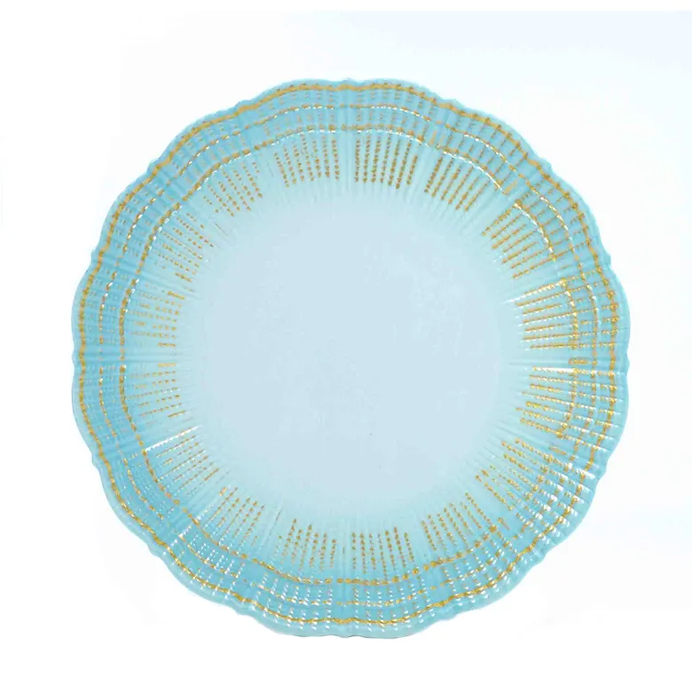 9 inch custom light green fan decal luxury melamine plate with gold dot rim for japanese cuisine