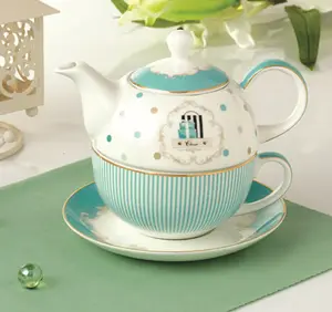 Popular tea for one bone china teapot and cup with gold rim