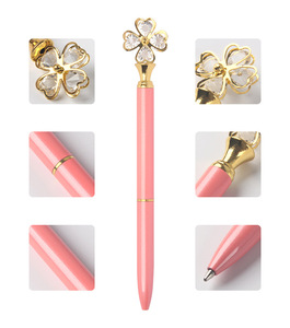 Thiết kế độc đáo Kawaii Dễ Thương Bốn lá Clover Head Kim Loại Logo đầy màu sắc Bling đá kết thúc may mắn văn phòng phẩm cho các trường học thử nghiệm - Product Image 4