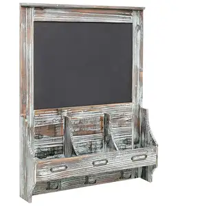 Mộc Mạc Dark Brown Gỗ Treo Tường Mail Sorter Móc Chìa Khóa Tổ Chức Tủ Rack Với Bảng Đen