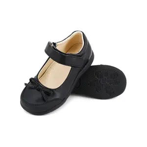 Choozii Hersteller Neueste Elegante Bowknot Dekor Uniform Schwarz Casual Leder Kinder Mädchen Schul schuhe Robuste Gummi Außen sohle